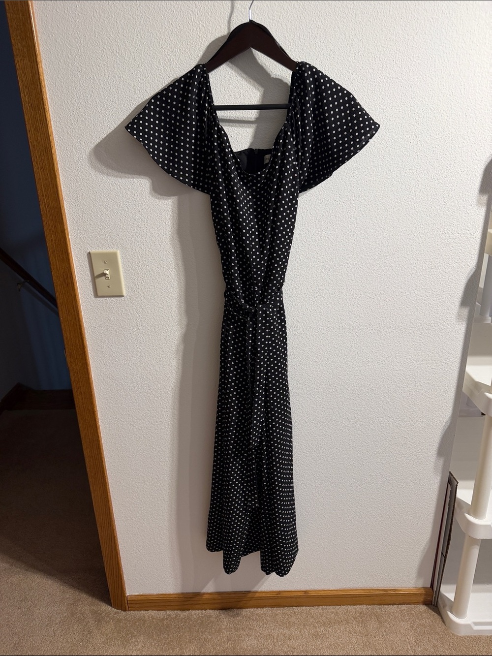 Women’s Black Polka Dot Maxi Jumper Elegant Flutter Sleeve